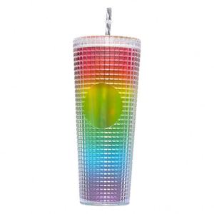 Double Wall Acrylic Water Bottle 710Ml Large Capacity Rainbow Laser <b>Cup</b> <b>Plastic</b> Party Tumbler With Straw - Product Image 3