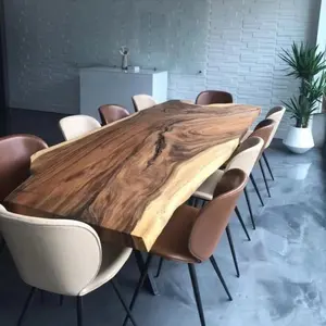 Precio de fábrica moderno, muebles de cocina de madera, losa de borde vivo, mesa de comedor de madera de nogal macizo para restaurante