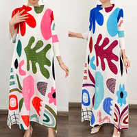 Robe plissée sur mesure imprimée pour femme, style Miyake, plis accordéon, imprimé abstrait, manches longues, OEM ODM, vente en gros, usine, nouveauté