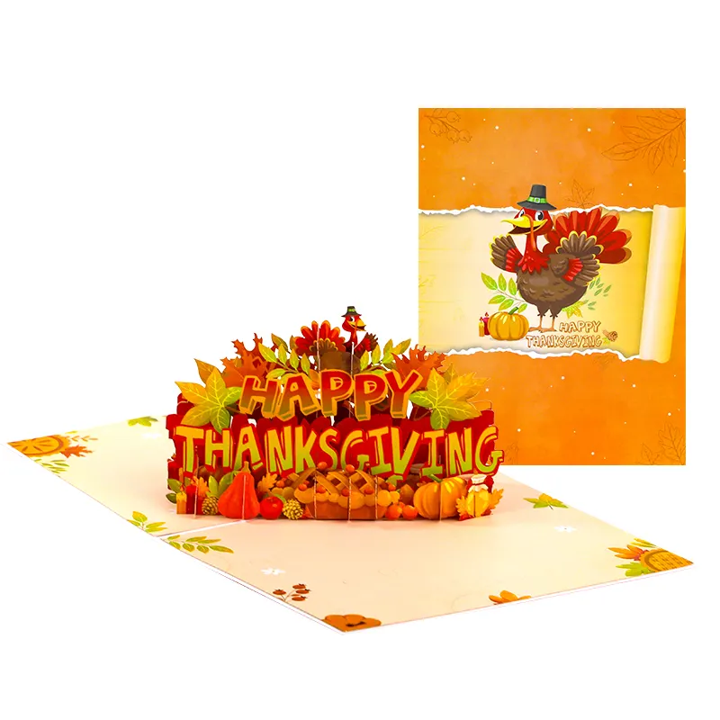 Aangepaste Print Lasergesneden 3d Turkey Happy Thanksgiving Day Pop-Up Wenscadeaukaart