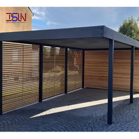 Abri de voiture à toit plat, design moderne et minimaliste, structure en aluminium légère, abri couvert imperméable pour maison urbaine contemporaine