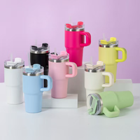 Bouteille d'eau isotherme pour enfants avec couvercle à paille et poignée, 400 ml, en acier inoxydable à double paroi sous vide, gobelet réutilisable en métal pour l'école