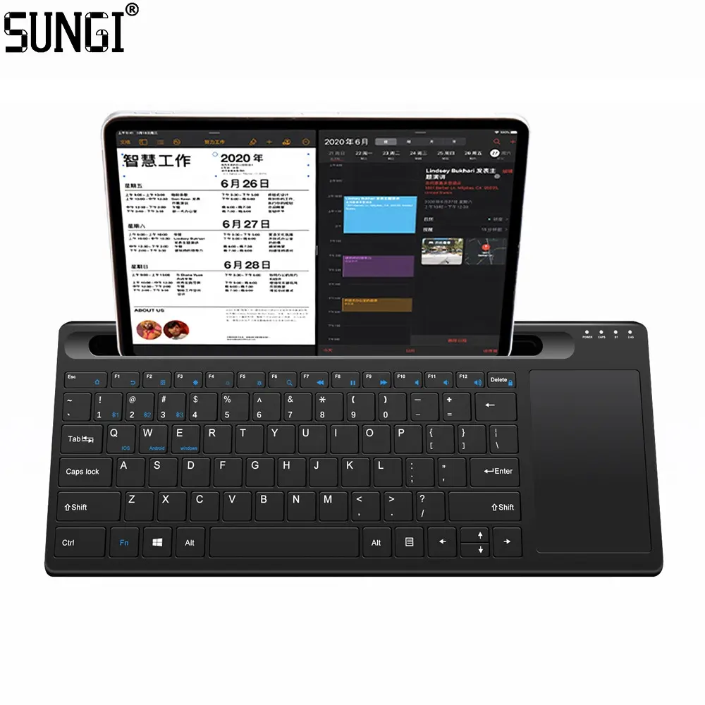 Teclado portátil con WiFi y BT, 2,4G, modo Dual, inalámbrico, recargable, con soporte para tableta iPad