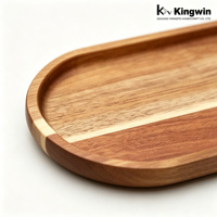 Plateau de service ovale en bois d'acacia FSC BSCI EDUR OEM, taille personnalisée, logo pour les cafés, les hôtels, les restaurants, fournitures commerciales
