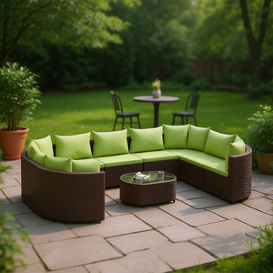 Set Divano da Giardino Marrone e Verde, Arredamento Esterno per 10 Persone in Rattan, Design Contemporaneo Resistente alle Intemperie - Product Image 2