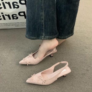 Factory Wholesale New Summer Apricot High Heels Baotou Sandals Fairy Pointed Thin Heel Single Shoes Women - Product Image 5