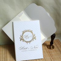 Elegante línea de grabado Tapa dura oro frustrado blanco nacarado papel folleto tarjetas de invitación para boda matrimonio cumpleaños menú