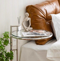 Table basse ronde à hauteur réglable en acier inoxydable, style moderne du milieu du siècle, table d'appoint en verre pour salon, chambre à coucher, style nordique, vente en gros