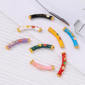 Chinese Style Cloisonne Enamel Lotus Half <b>Bracelet</b> Curved Tube DIY Jewelry Accessory Small Alloy Findings - Product Image 3