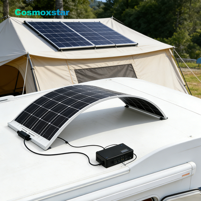 Cosmoxstar Portable ETFE 50W Black Solar Custom Shape Lightweight 640x540mm for Outdoor Adventures Hiking RV Trip Flexible Panel