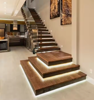 Nouvelles escaliers flottants modernes personnalisables pour intérieur avec marches en verre et en bois, éclairage LED, escalier droit, écologique et durable