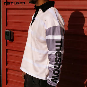 Polo de rugby patchwork colorblock déstructuré à rayures, jersey à manches longues, personnalisation haut de gamme OEM ODM Streetwear - Product Image 3