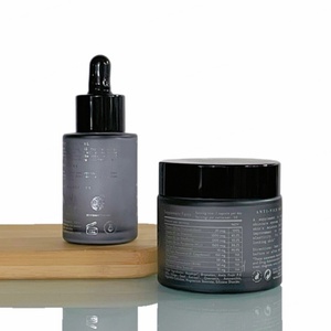 Custom <b>Empty</b> 20ml 30ml Matt Black Beard Oil Cosmetic Skincare Dropper Glass Eye Serum Essential Oil Bottle with Round Paper Tube - Product Image 3