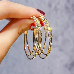 时尚几何多层圆形耳环，用于女士珠宝闪亮水钻水晶大号圆形耳环 (KER540)
