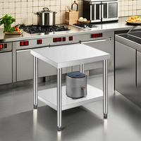 Table de préparation portable à deux niveaux en acier inoxydable 201, robuste et autonettoyante, pour cuisines commerciales et restaurants