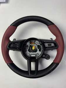 Volant rond supérieur et inférieur en fibre de carbone, cuir Nappa rouge <span class=keywords><strong>bordeaux</strong></span>, poignée SC, sans palettes, pour Porsche 911 992 - Product Image 1