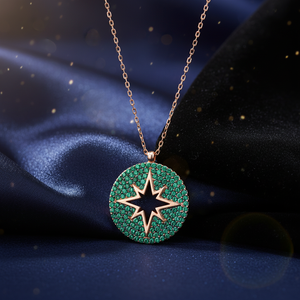 <b>Emerald</b> Zircon Stone Shape Rounded North Star Design Trendy Women's Charm <b>Pendant</b> Turkish Handmade 925 Sterling Silver Jewelry - Product Image 3
