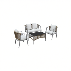 Set da Giardino Contemporaneo per Esterni, 4 Posti, Telaio in Alluminio, Rattan PE Resistente alle Intemperie, Set Divano, Sedie e Tavolo - Product Image 1