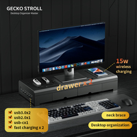 Nouveau support de bureau pour ordinateur portable/moniteur avec charge sans fil, hub USB 3.0, tiroirs, métal noir