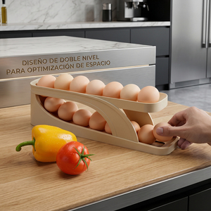Distributeur d'œufs roulant à 2 niveaux Ele-Gate, 12 œufs, antibactérien, fraîcheur, organisateur de réfrigérateur de cuisine - Product Image 4