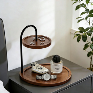 Solid Wood Double Layer Desktop <b>Shelf</b> Round Standing Organizer For Keys Cosmetics Jewelry Office <b>Bedside</b> Storage - Product Image 5