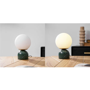 Lampe de table minimaliste pour chambre à coucher, éclairage de chevet, base en marbre naturel, globe en verre opale, lampe de table décorative Sylas en marbre - Product Image 4