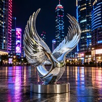 Escultura Cinética de Alas de Águila en Acero Inoxidable 3D Pulido Personalizado - Temas de Animales, Música, Amor y Cruz