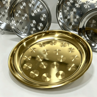 Plateaux ronds en acier inoxydable de 25 à 70 cm, motif diamant, grande assiette de service, plateau de banquet, assiette à dîner en métal