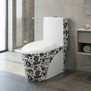 WC monobloc en céramique noire rustique, cuvette décorative colorée pour salle de bain, à siphon, fabriqué en Inde - Product Image 5