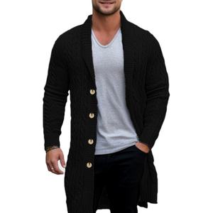 2025 <b>Men's</b> Quiet Luxury <b>Mid</b>-<b>Length</b> Cardigan - Thick Cable Knit Shawl Collar Wool-Blend <b>Coat</b> | Warm Knitwear Customizable - Product Image 3