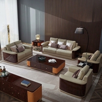 Canapé une place en cuir véritable de style postmoderne et luxueux, en forme de U, avec structure en bois massif, style italien et hongkongais, pour salon.