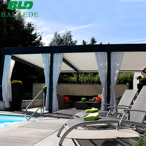 Pergola de jardin en aluminium, pergola rétractable électrique imperméable avec rideaux automatiques et éclairage LED - Product Image 2