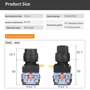 Interruttore Rotativo Industriale CDOE 1NO1NC 10A 660V con Manopola in Plastica, Selettore a Chiave a 2 Posizioni - Product Image 5