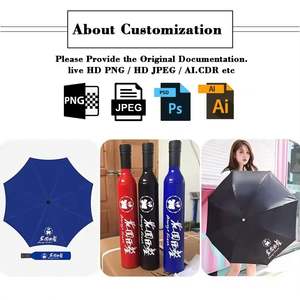 Parapluie publicitaire pliable en trois sections en forme de bouteille de vin 21"*8K pour cadeau promotionnel, souvenir, parapluie à vin - Product Image 4