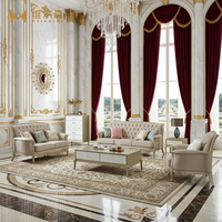 Ensemble de canapés sectionnels classiques de luxe en bois massif et cuir pour appartement, villa, salon, maison et hôtel