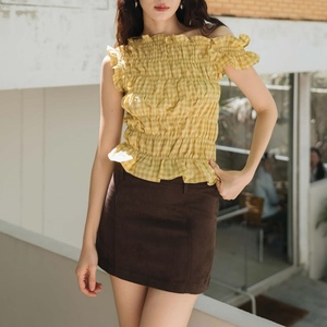 Blusa de Moda de Manga Larga para Primavera y Otoño, con Hombros Descubiertos, Estampado a Cuadros, Plisada, Casual, Elegante, Transpirable, Ligera y Cómoda - Product Image 1
