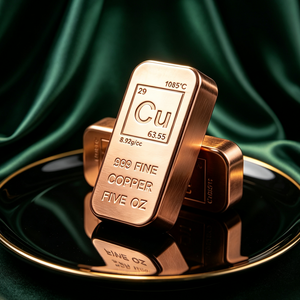 <b>Copper</b> Bullion Bar 5 Oz 999 Fine Die Struck Rectangle Art Collectible Emblem - Product Image 1