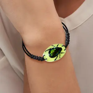 Pulseira de resina insetos reais, bracelete legal e exclusivo com sorte de scarab, presente para crianças, aniversário, festa de aniversário para meninas e meninos