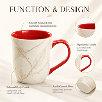 Tasse à café en céramique de luxe personnalisée avec motif marbre et feuille d'or, intérieur rouge, pour bureau, maison, cadeau