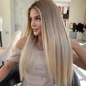 Original russische Haar verlängerungen Echthaar jungfräuliches Haar Blond Full Lace Perücken Knochen gerades Ende mit Handelsmarke