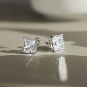 LZE54 RINNTIN Women <strong>Earrings</strong> 14K <strong>Gold</strong> Plated 925 Sterling Silver <strong>Emerald</strong> Radiant Cut 8A Premium Cubic Zirconia Stud <strong>Earrings</strong> - Product Image 4