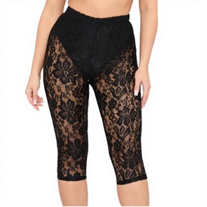 Peeqi Hot Sexy Women's Eco-Friendly <b>Elastic</b> Waist <b>Lace</b> Shorts Skinny Fit Hollow Mid-Waist Plain Dyed Nonwoven Streetwear Holiday - Product Image 2
