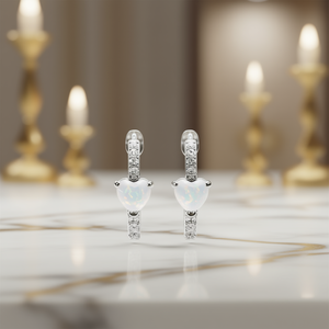Pendientes de Oro Blanco E3649 con Forma de Corazón y Ópalo, Joyería de Cristal para Uso Diario Romántico para Mujer - Product Image 2