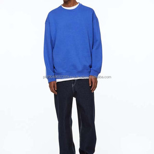 <b>Blue</b> Color Plain Oversized <b>Men</b> Clothing Hoodies Sweatshirts Long Sleeve Breathable Crewneck Pullover Cotton Sweatshirt Basics - Product Image 3