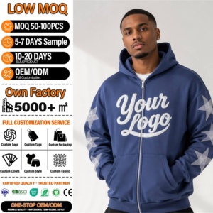 Custom Men's Hoodie Manufacturer Cotton rhinestone Distress Oversized Drop Shoulder Heavyweight Graphic Boxy cropped <b>zip</b> Hoodie - Product Image 1