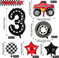 Décorations de fête sur le thème des camions - Ensemble de 9 ballons en aluminium brillants en forme de poisson avec chiffres pour le 3ème anniversaire sur le thème des voitures de course