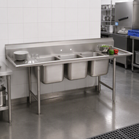 Table d'évier en acier inoxydable avec trois bacs, évier commercial à 3 compartiments pour cuisine, certifié NSF