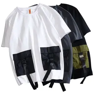 2023 летняя Мужская хлопковая футболка с коротким рукавом на заказ, простая уличная одежда с карманом в стиле хип-хоп