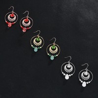Boucles d'oreilles créoles vintage incrustées de strass, pendantes goutte d'eau en pierre naturelle, bijoux de mode pour femmes