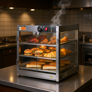 Vevor Armadio Scaldapizza da Banco a 3 Ripiani 60-80°C, Scaldavivande Elettrico, Espositore Riscaldato, Attrezzatura Commerciale per Cucina - Product Image 2